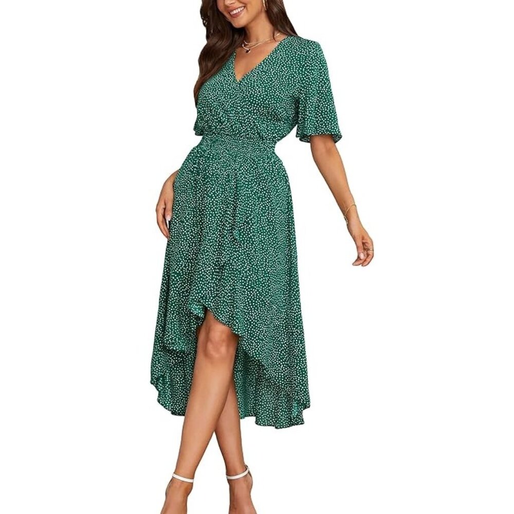 NWOT - Short Sleeve Floral High Low V-Neck Flowy Party Long Maxi Dress - Size XL - Picture 3 of 4